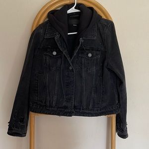 Blank NYC Cropped Black Distressed/Destroyed Denim Jacket with Hood, Size Small